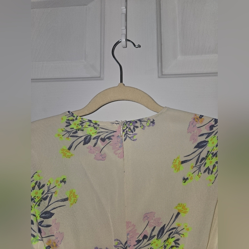 Altar'd State Ivory Floral Long Sleeve V Neck Ruffle Romper - Picture 5 of 12